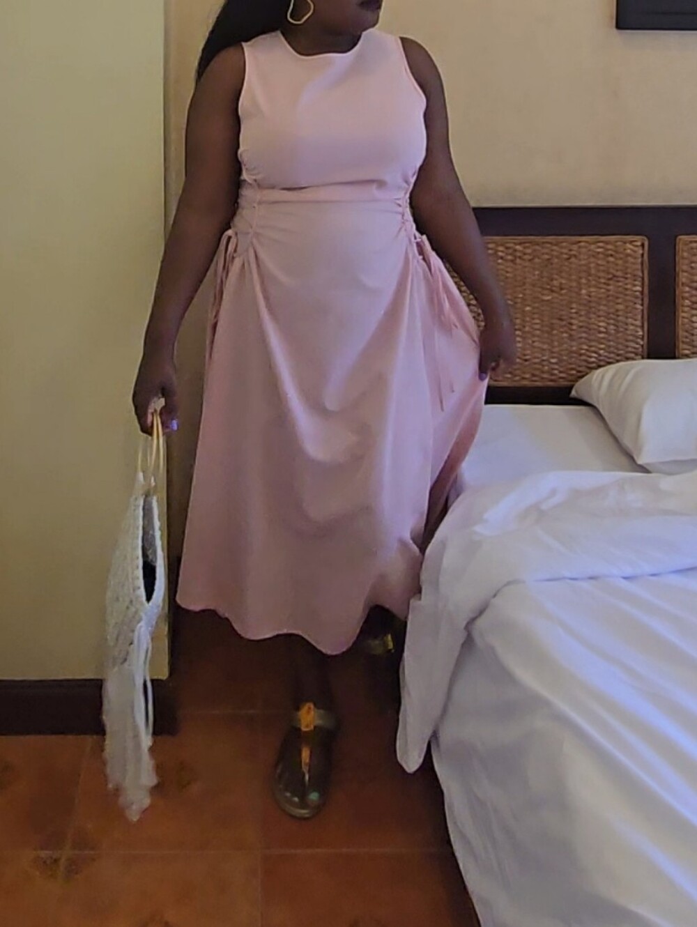 Sleeveless Pink Midi Dress with Side Tie